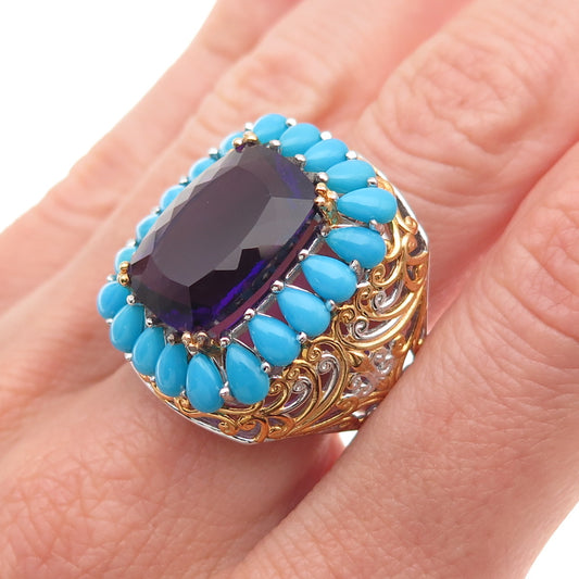 Michael Valitutti Gems En Vogue 925 Sterling Amethyst & Turquoise Ring Size 8.25