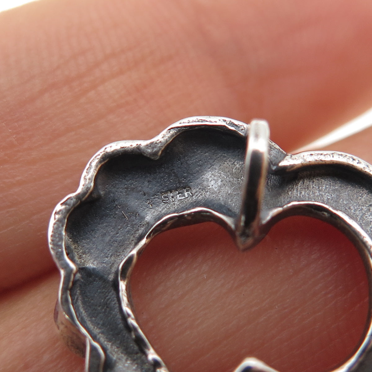 925 Sterling Silver Vintage Modernist Heart Oxidized Mini Slide Charm Pendant