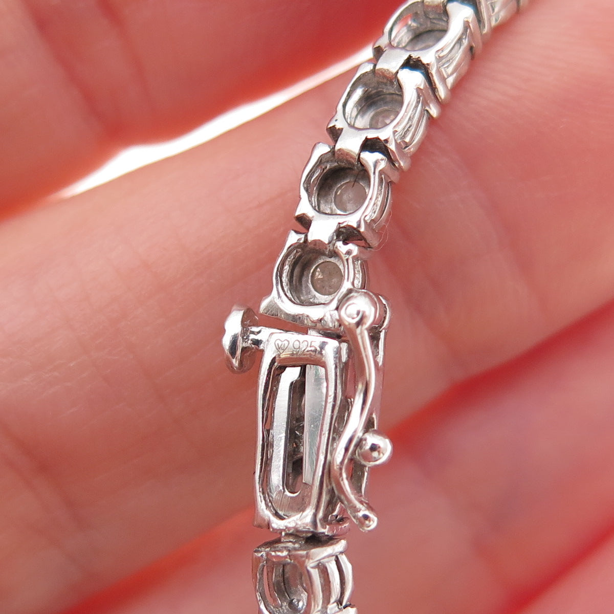 Vicky Jousan 925 Sterling Silver Real Diamond Tennis Link Bracelet 7.25"
