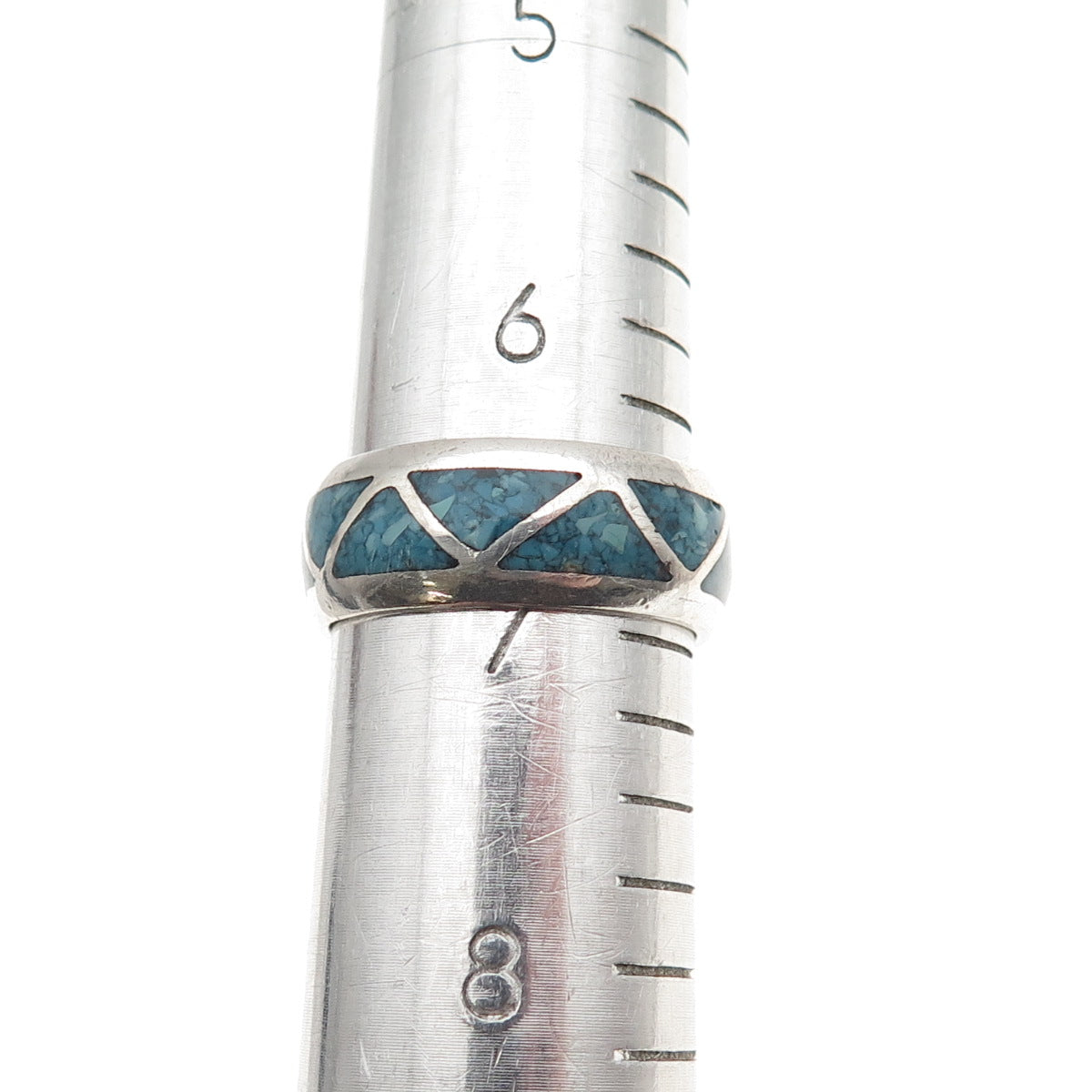 Old Pawn Sterling Silver Vintage Southwestern Turquoise Inlay Band Ring Size 7