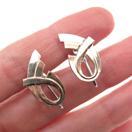 925 Sterling Silver 2-Tone Vintage Modernist Screw Back Earrings