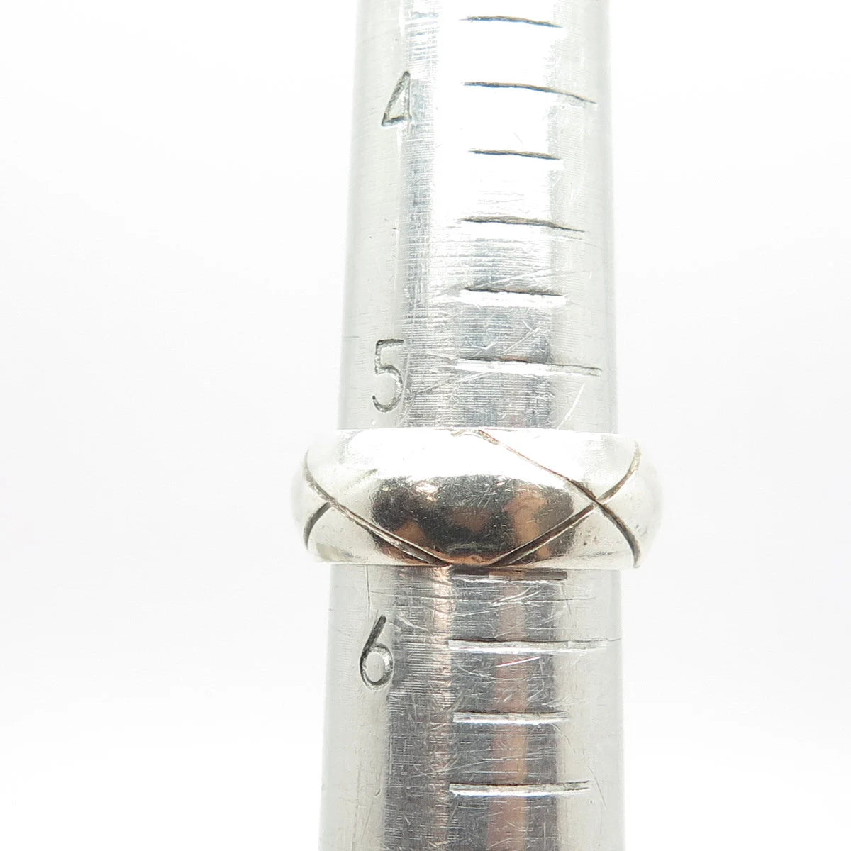 925 Sterling Silver Vintage Mexico "X" Lined Band Ring Size 5.75