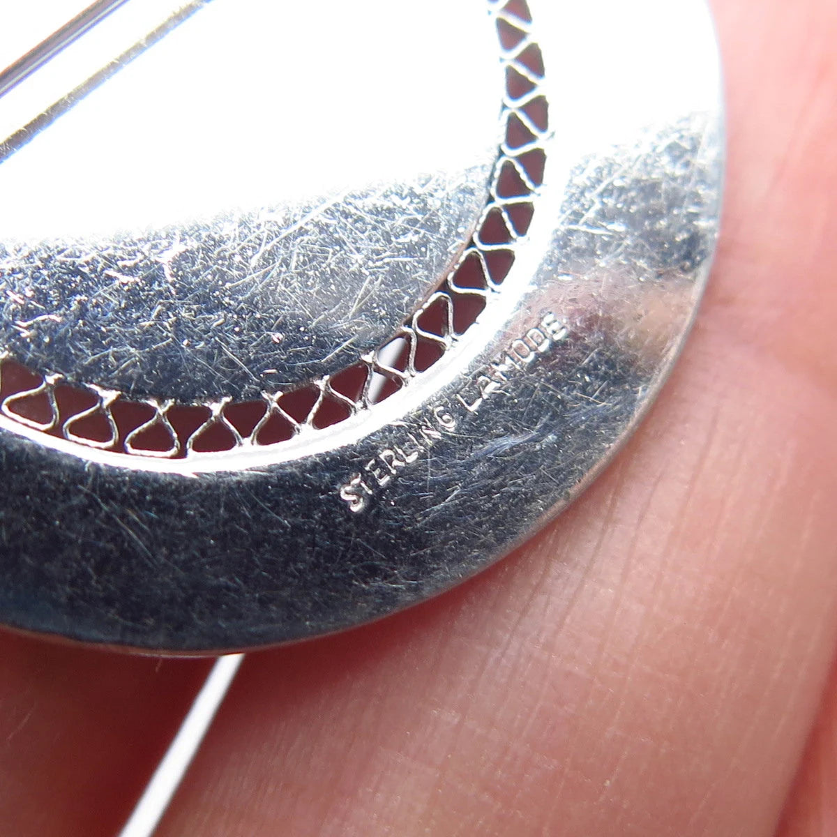 925 Sterling Silver Vintage Lamode Textured Pin Brooch