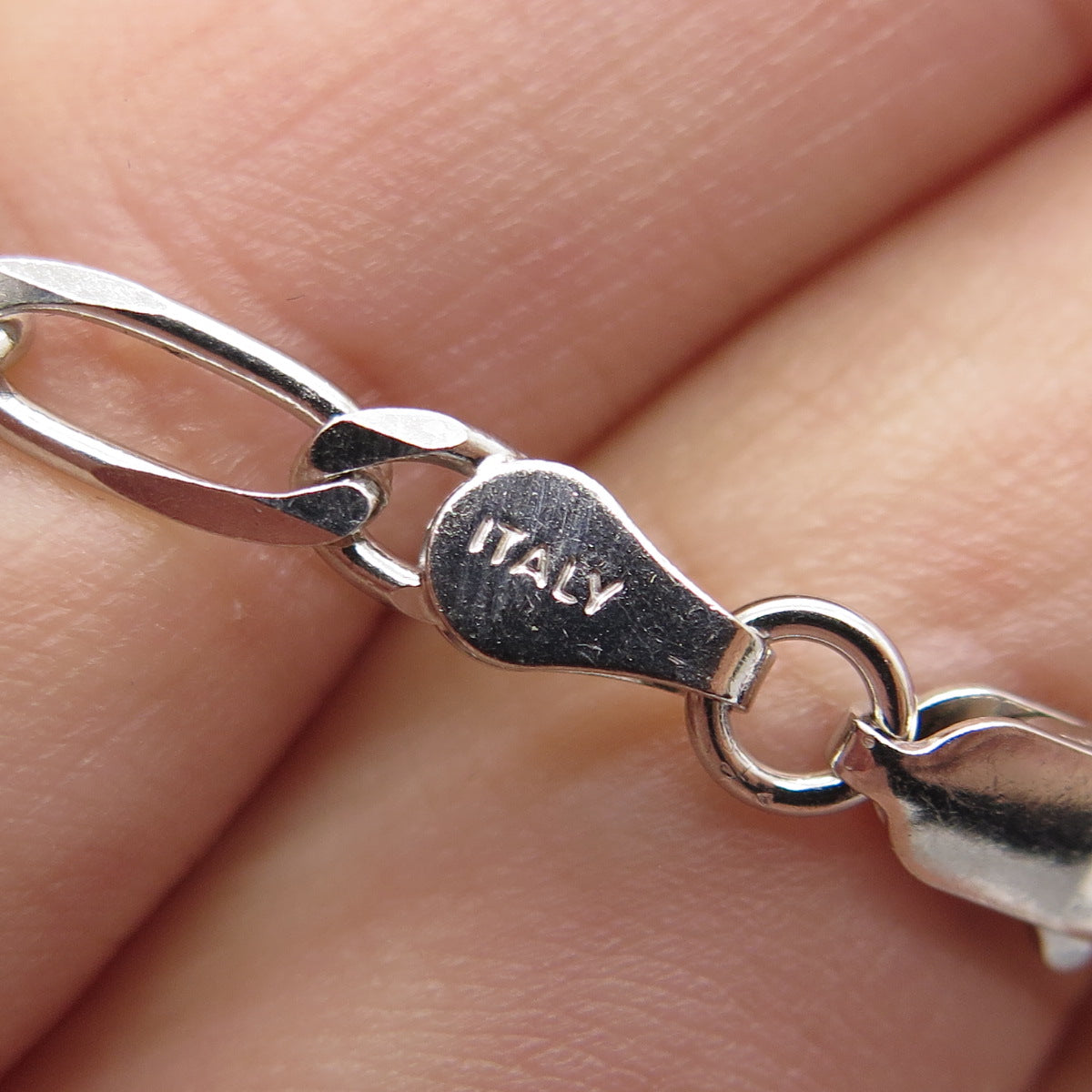 925 Sterling Silver Italy Figaro Chain Necklace 16"