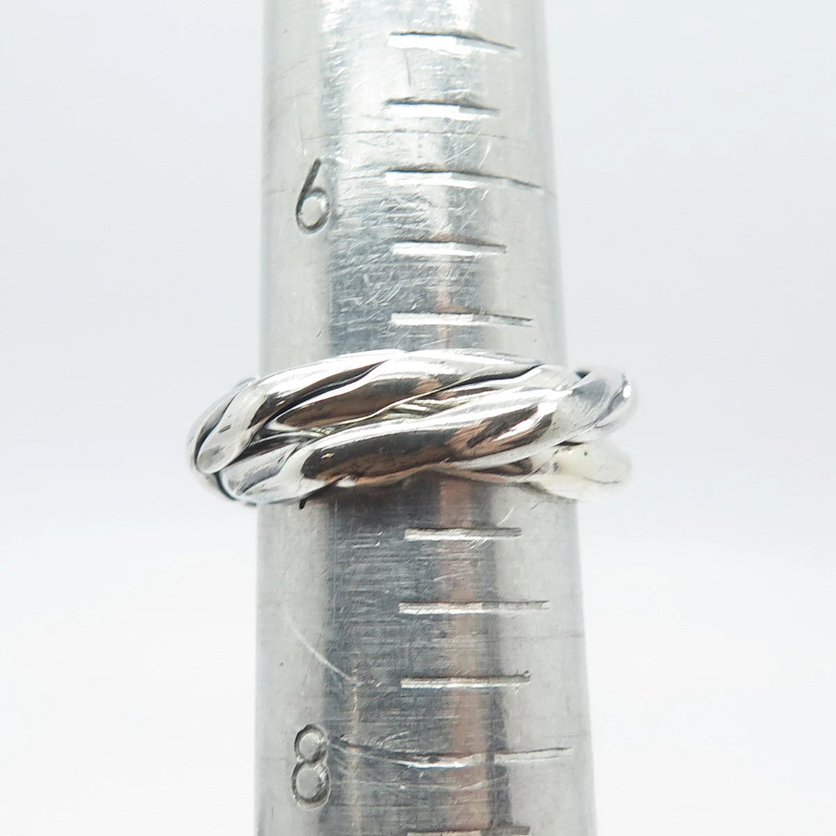 925 Sterling Silver Vintage Mexico 3-Row Twisted Ring Size 7
