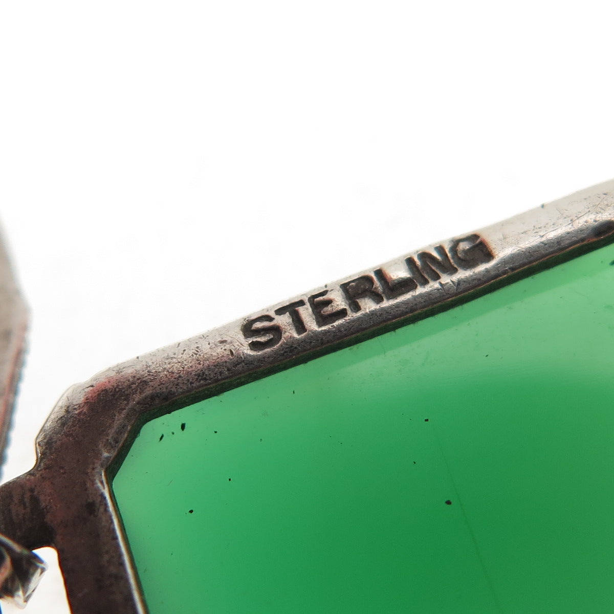 925 Sterling Antique Art Deco Real Green Onyx & Marcasite Bracelet Centerpiece