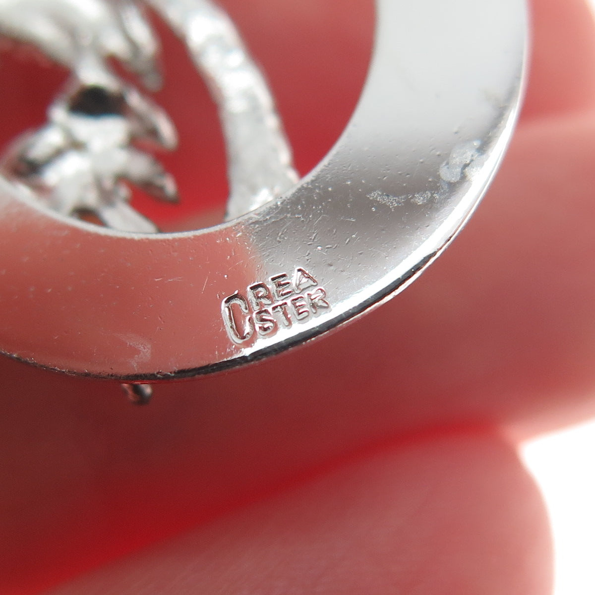 CREA 925 Sterling Silver Vintage Real Pearl Rhinestone Nassau Palm Tree Pendant