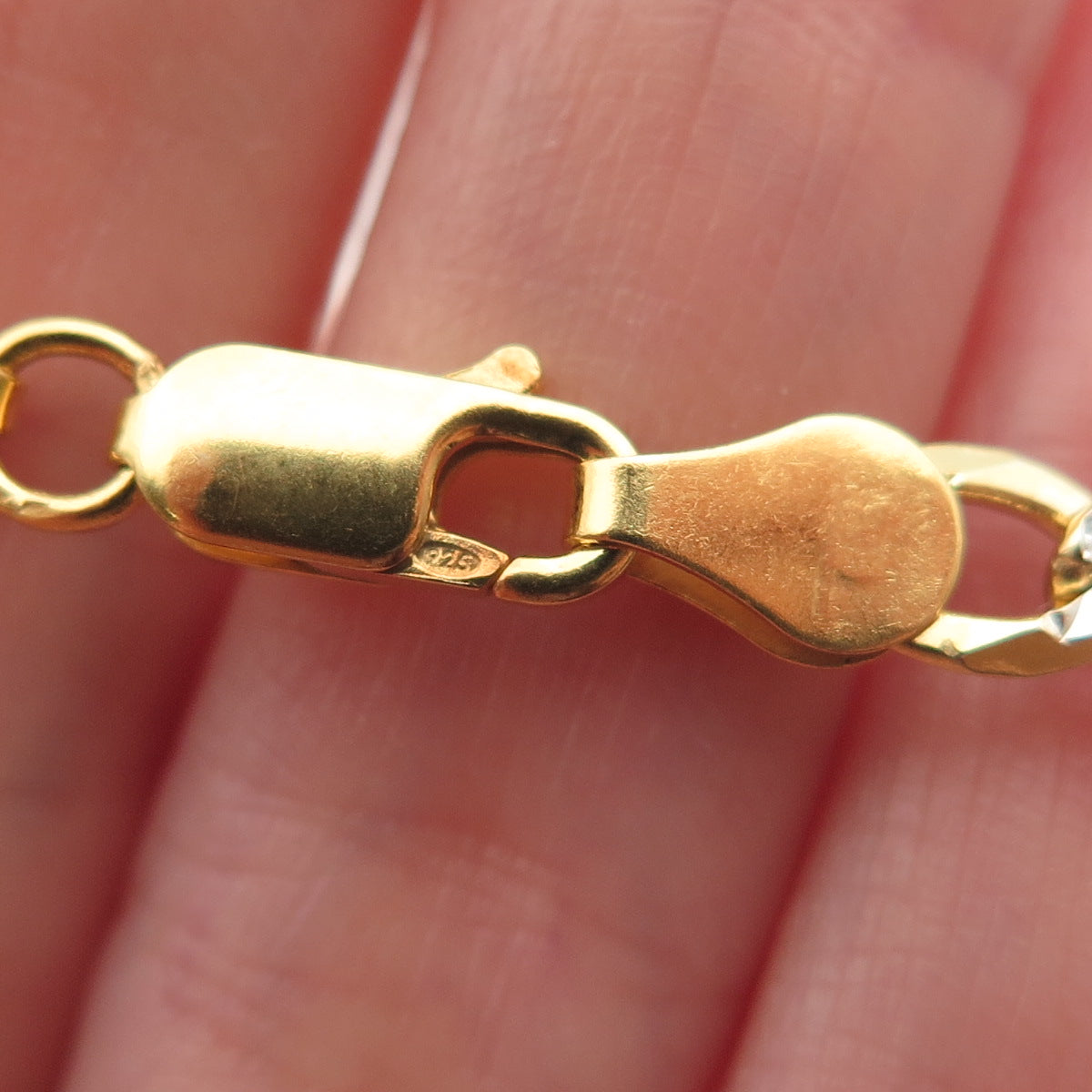 P. LUX 925 Sterling Silver 2-Tone Italy Diamond-Cut Figaro Chain Necklace 20"