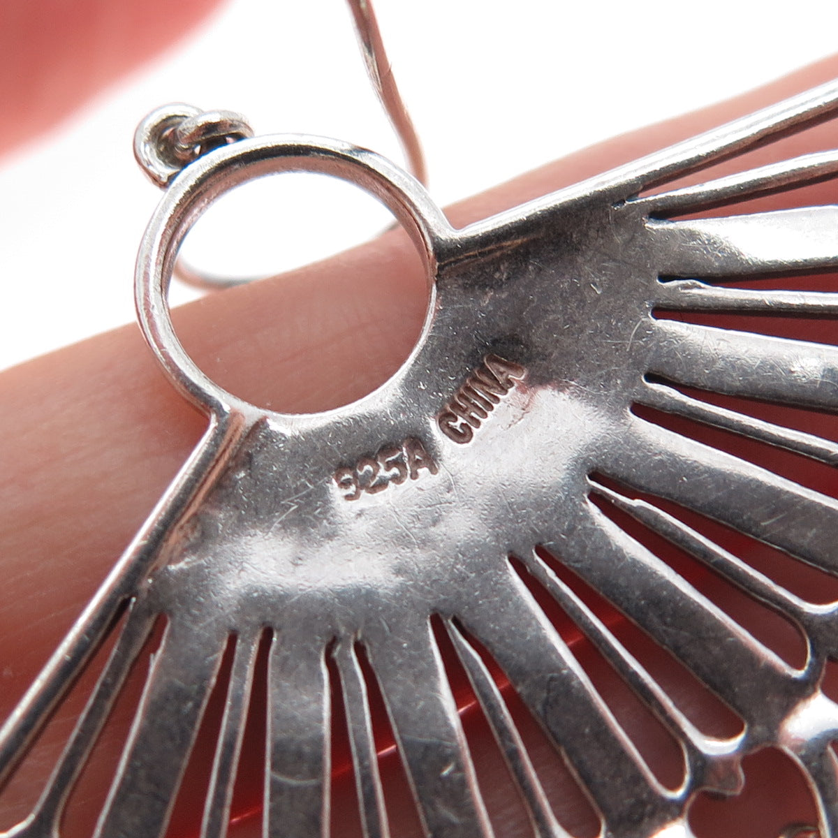 925 Sterling Silver Vintage Clear Crystal Modernist Fan Oxidized Earrings