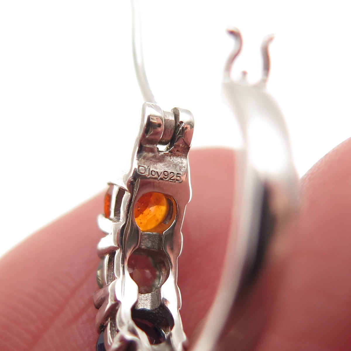 D'JOY 925 Sterling Silver Real Round-Cut Multi-Color Sapphire Hoop Earrings