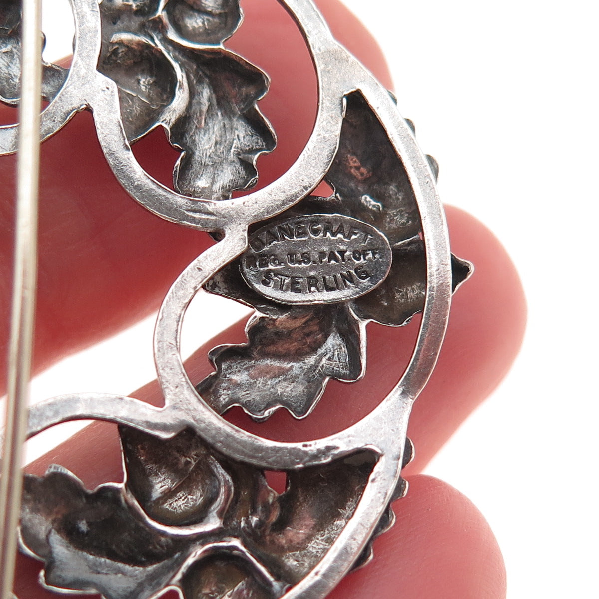 Danecraft 925 Sterling Silver Antique Art Deco Acorn Floral Oxidized Pin Brooch