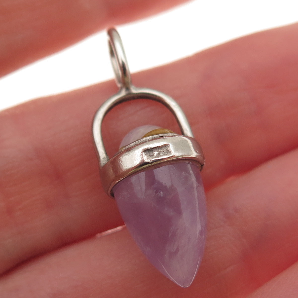925 Sterling Silver Vintage Real Amethyst Amulet Charm Pendant