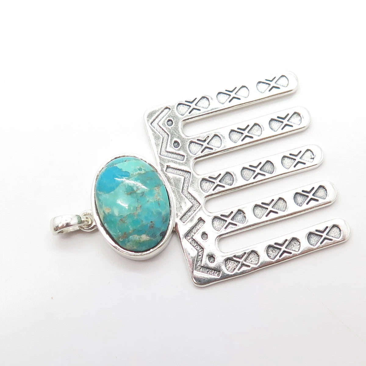 925 Sterling Silver Vintage Southwestern Cabochon Turquoise Tribal Pendant