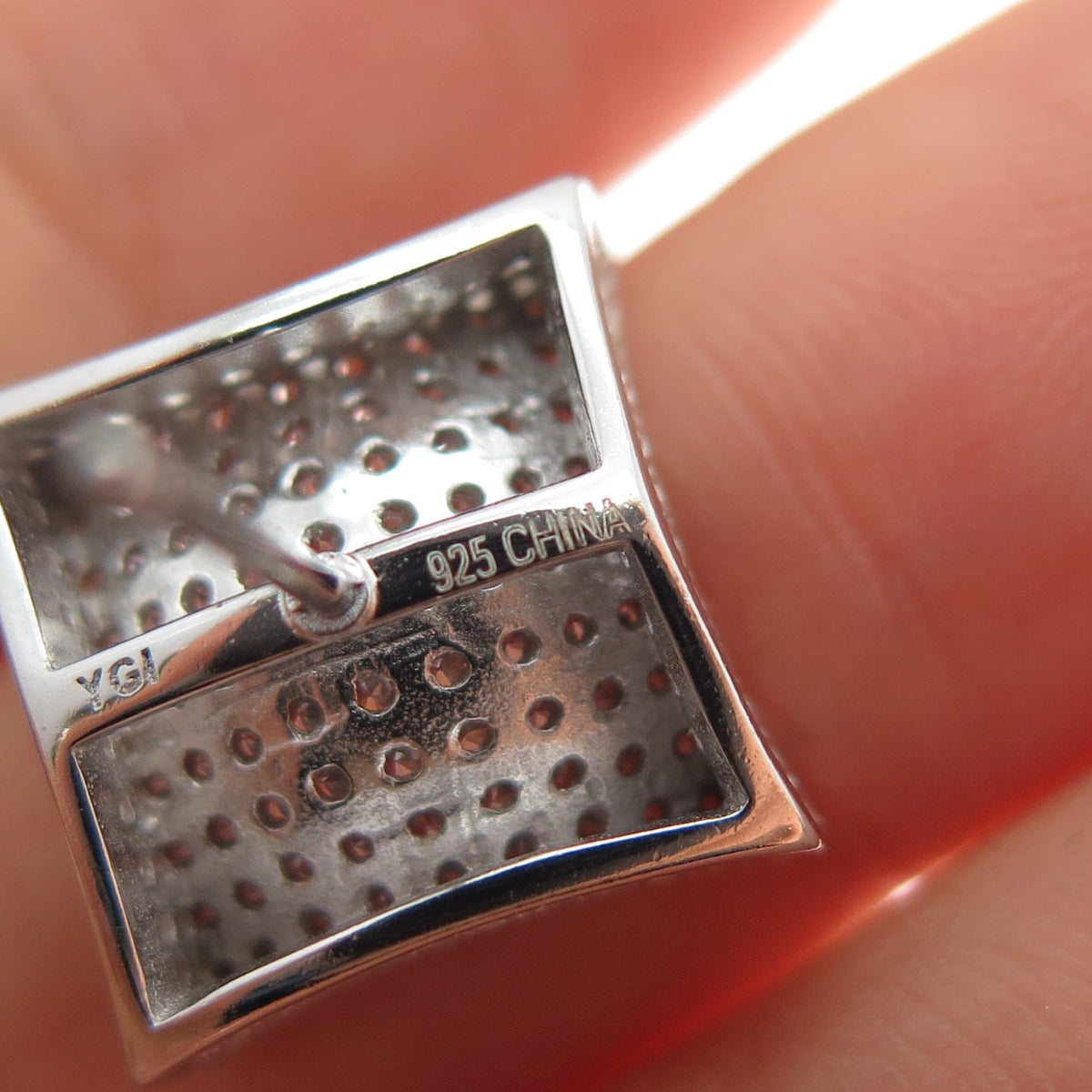 925 Sterling Silver Round-Cut C Z Arch Square Stud Earrings