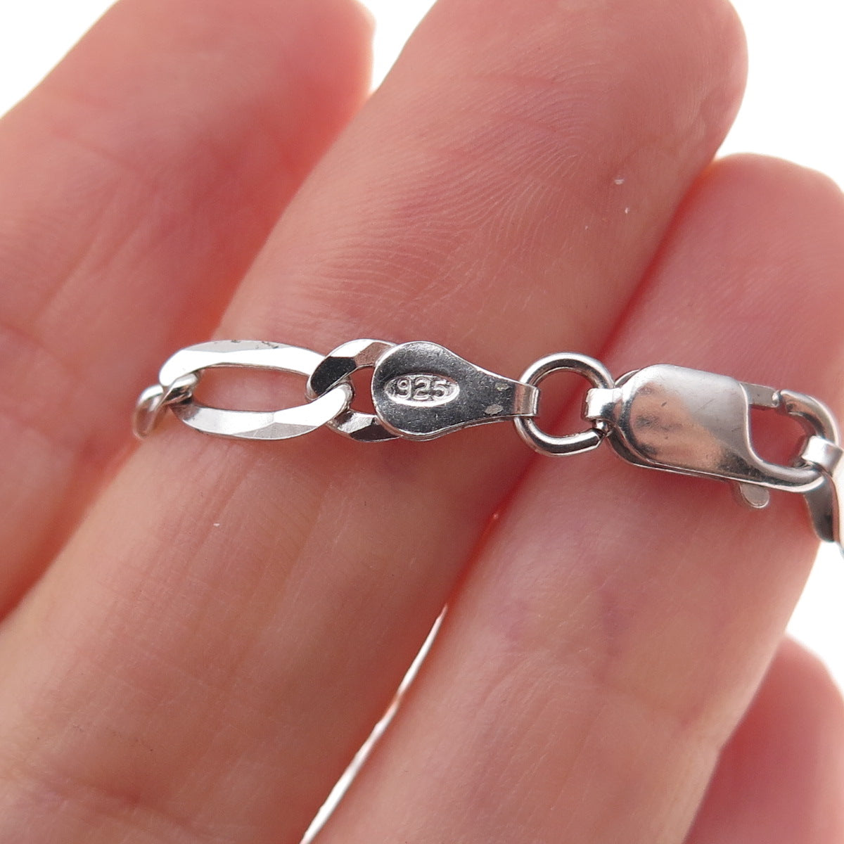 925 Sterling Silver Italy Figaro Chain Necklace 20"