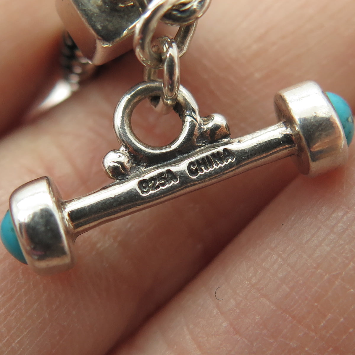 925 Sterling Silver Vintage Real Turquoise Gem Ethnic Wheat Link Bracelet 7.25"