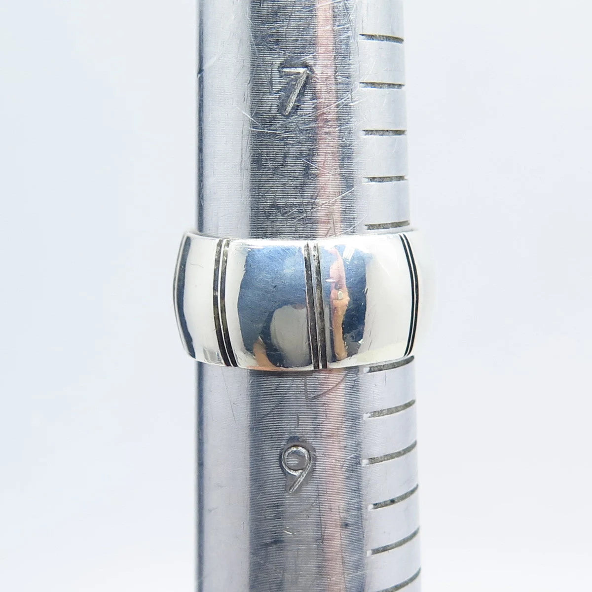 925 Sterling Silver Vintage Mexico Striped Band Ring Size 8.5