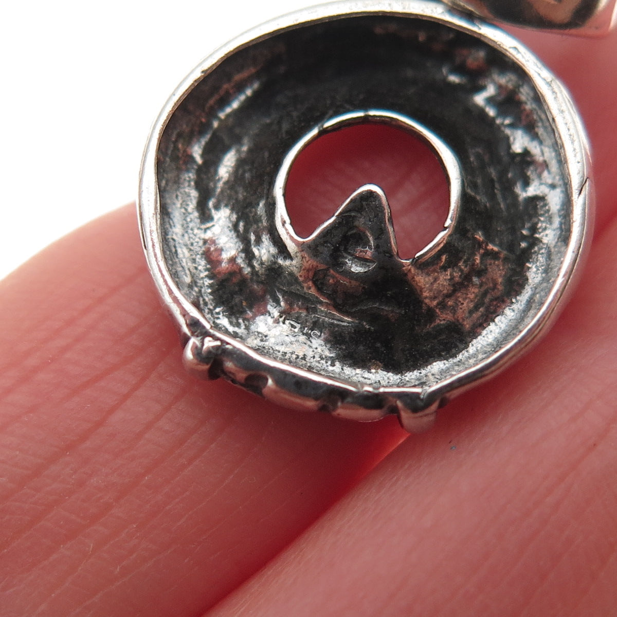925 Sterling Silver Vintage Modernist Circle Oxidized Charm Pendant