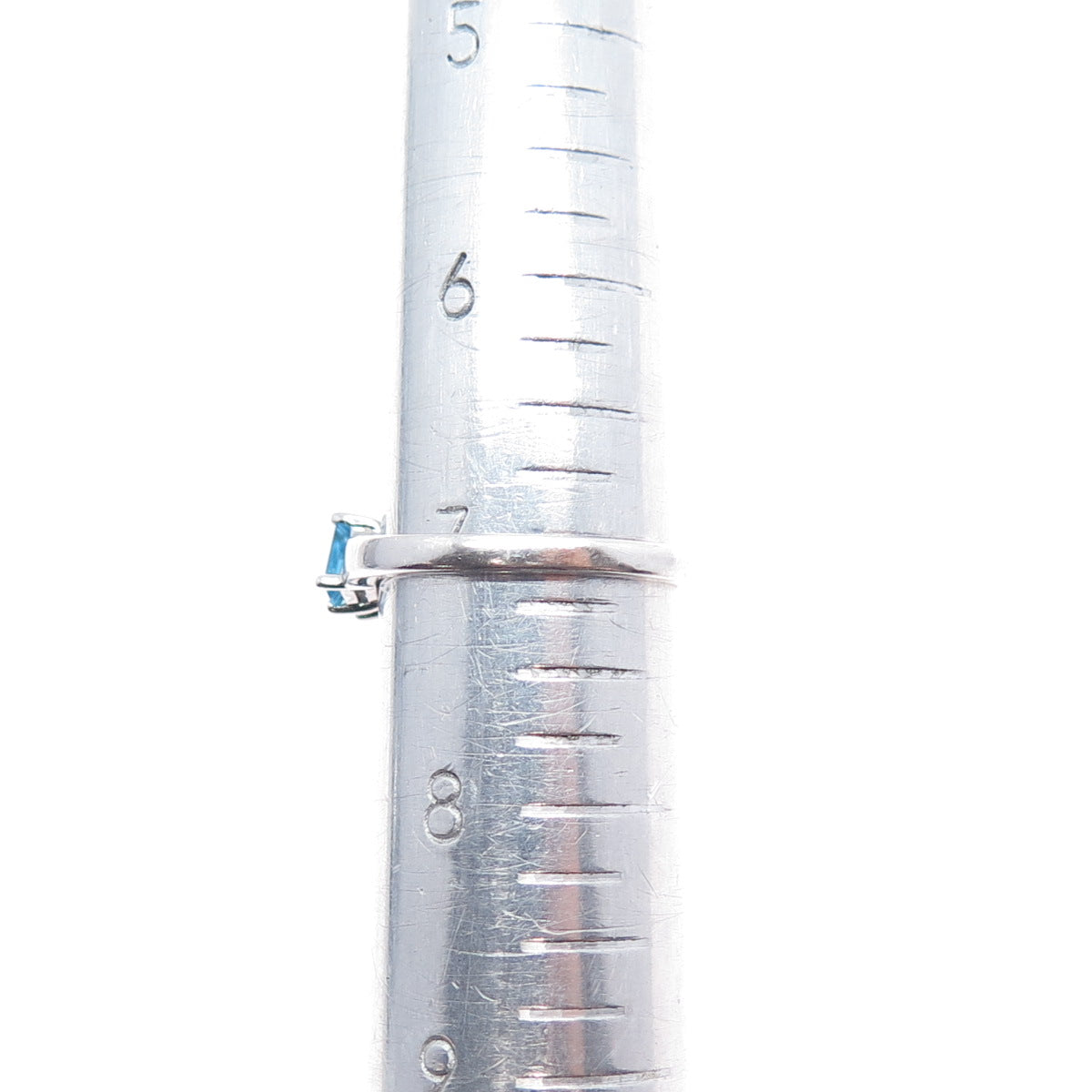 925 Sterling Silver Vintage Real Emerald-Cut Blue Topaz Ring Size 7