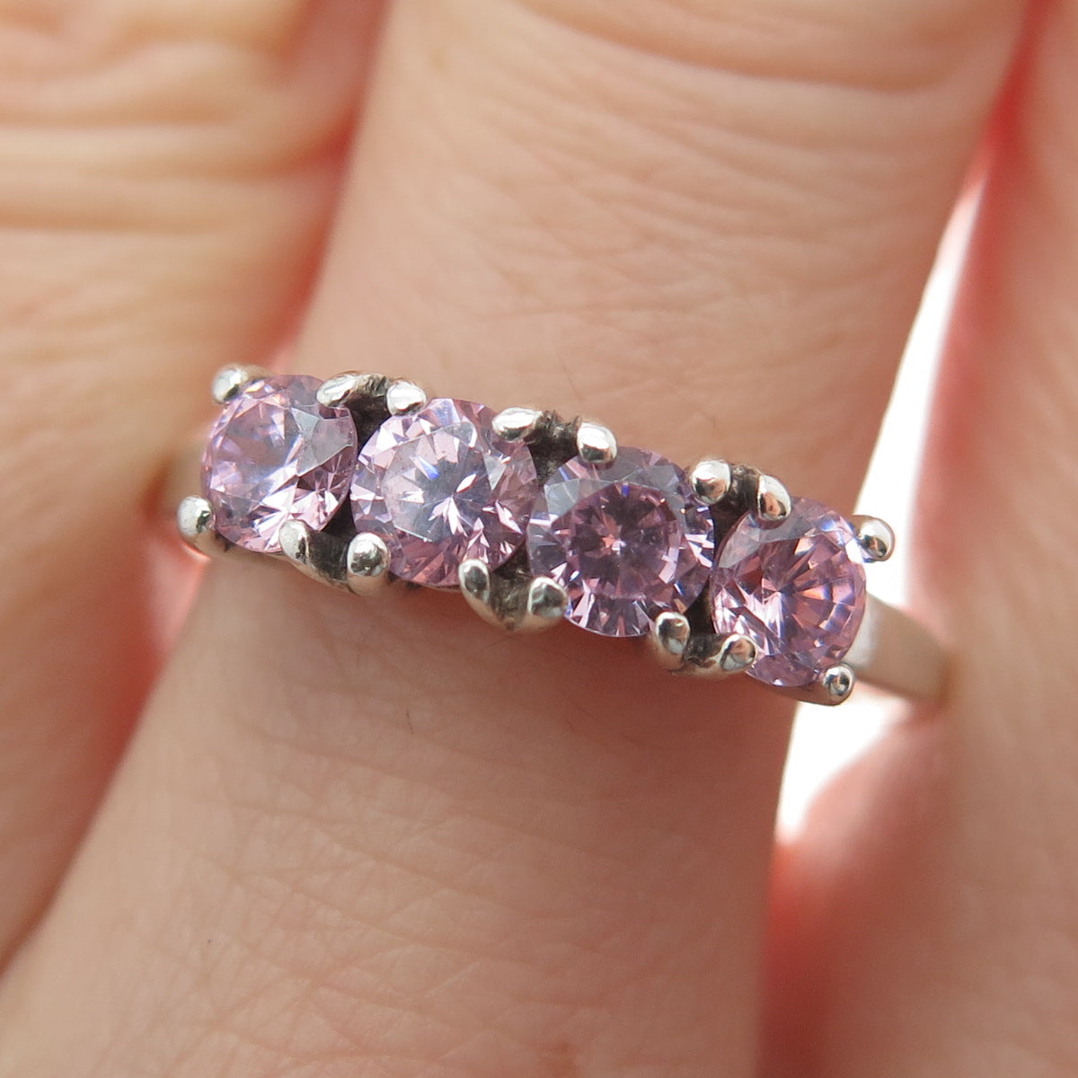 925 Sterling Silver Round-Cut Pink C Z Ring Size 10.25