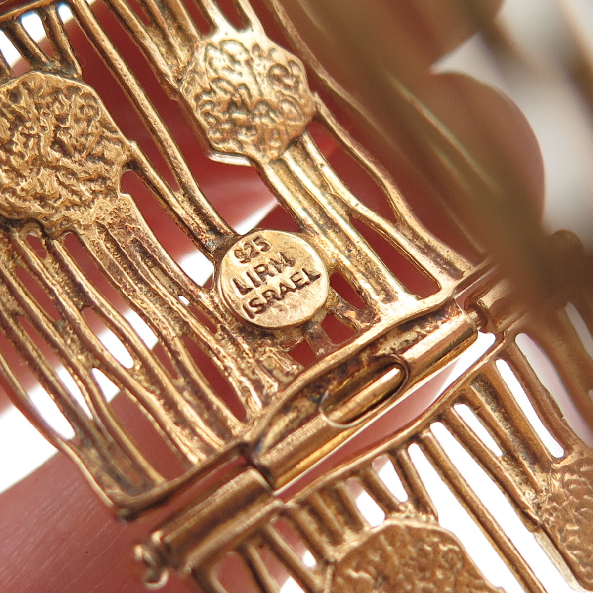 LIRM Sterling Gold Plated Vintage Israel Real Pearl Panel Link Bracelet 6.75"