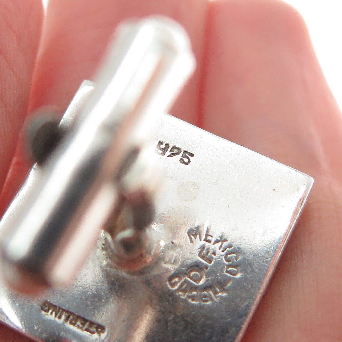 925 Sterling Silver Vintage RBZ Mexico Striped Square Cufflinks