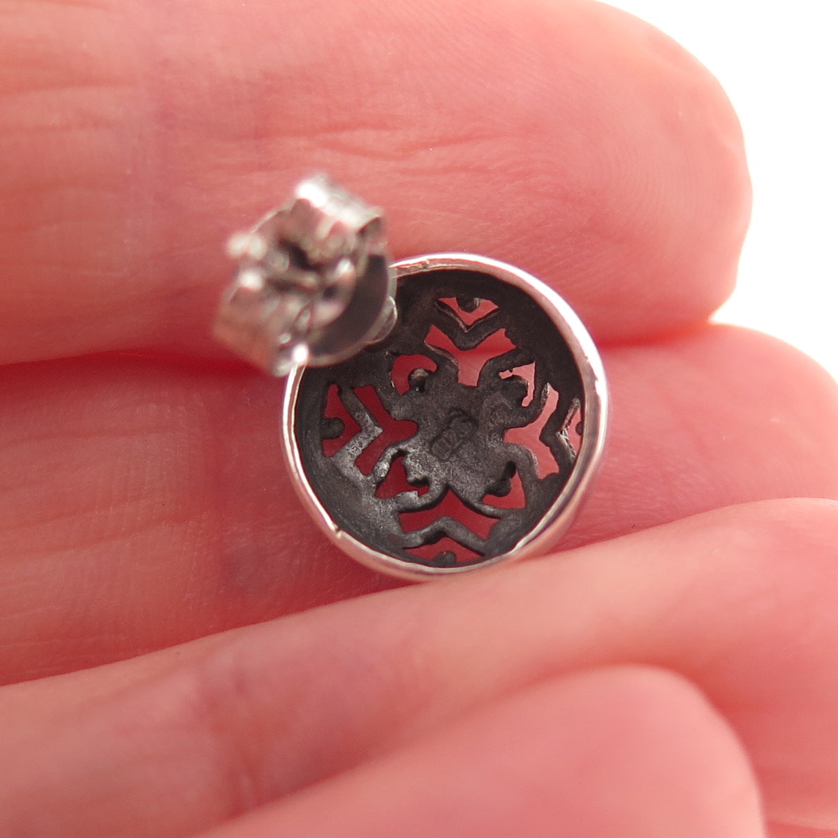 925 Sterling Silver Vintage Heart Cross Disc Oxidized Stud Earrings