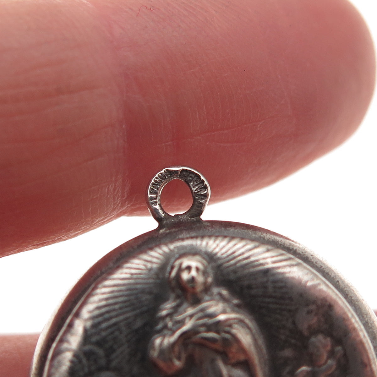 Silver-Tone Antique Victorian St. Mary Religious Oxidized Locket Charm Pendant