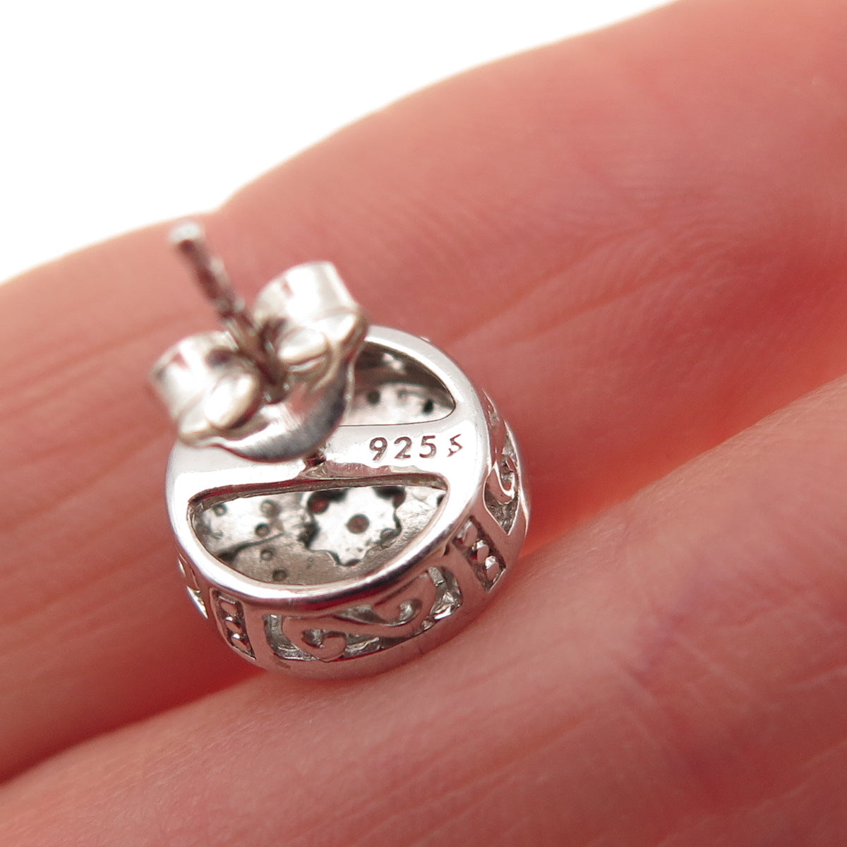 925 Sterling Silver Real Round-Cut Diamond Stud Earrings