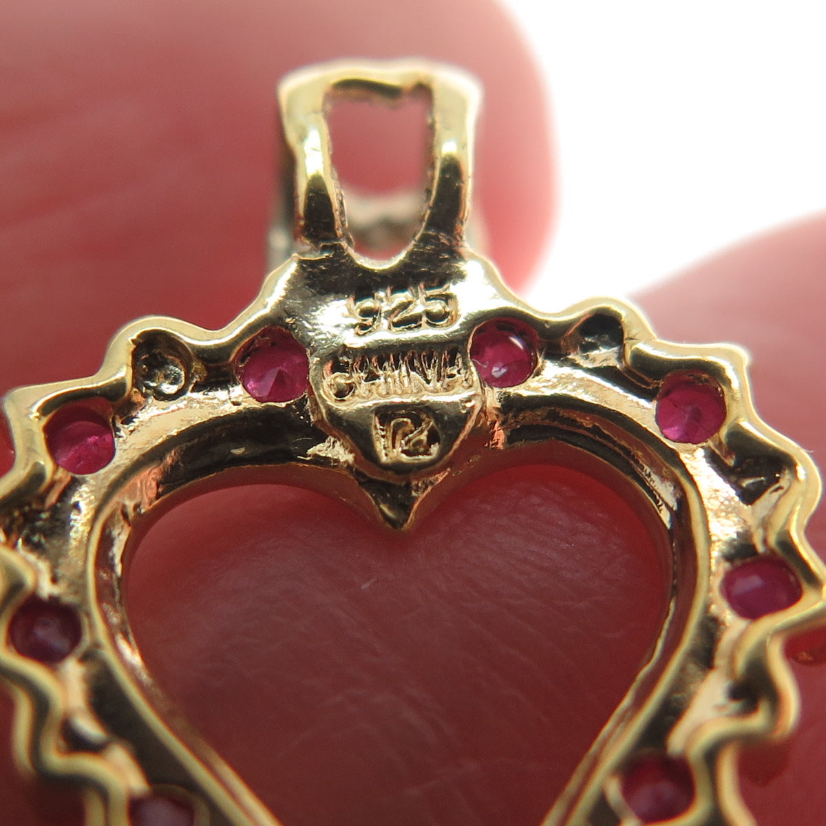 ROSS SIMONS Sterling Gold Plated Real Diamond Accent & Ruby Heart Mini Pendant