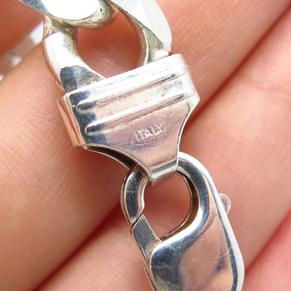 925 Sterling Silver Vintage Italy Figaro Link Bracelet 8.5"