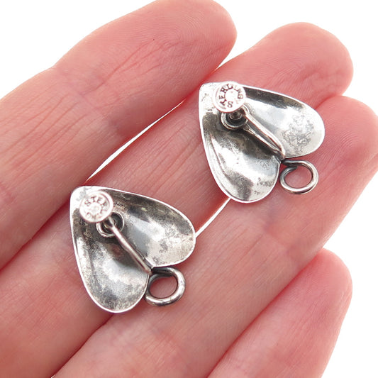 925 Sterling Silver Antique Art Deco Floral Leaf Oxidized Screw Back Earrings