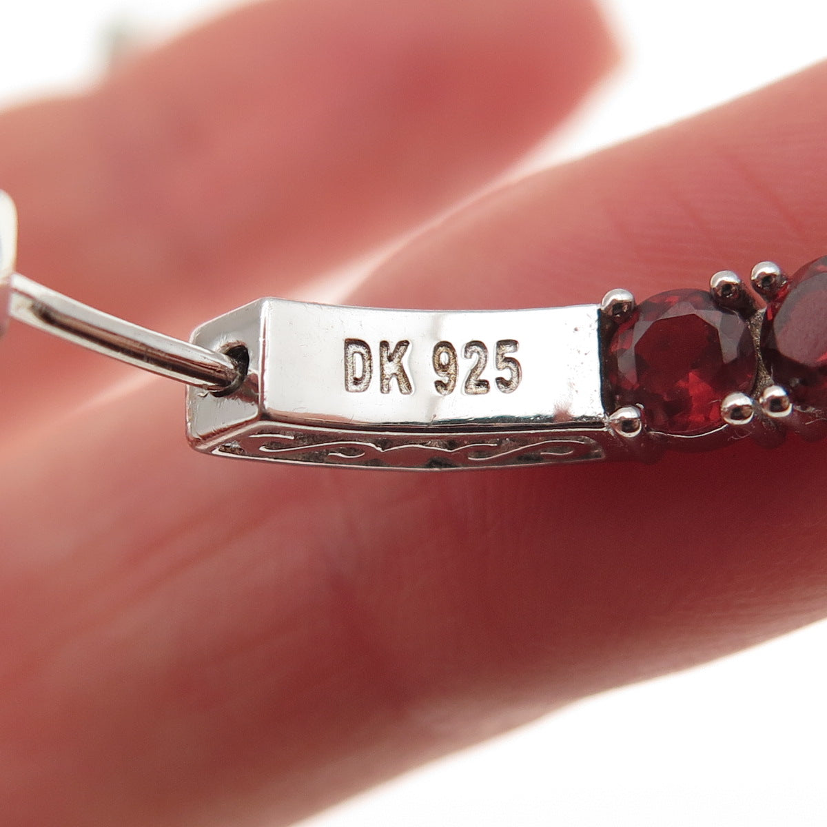 925 Sterling Silver Real Round-Cut Red Garnet In & Out Hoop Earrings