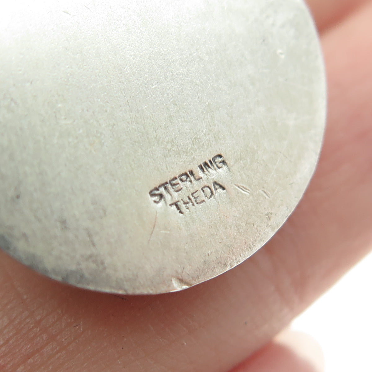 THEDA 925 Sterling Silver Antique Art Deco Jesus Religious Round Pendant