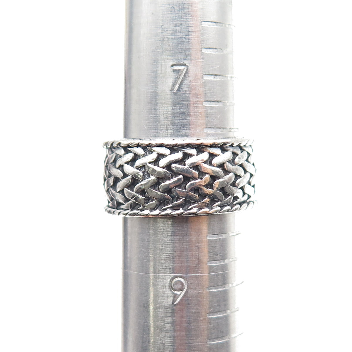 925 Sterling Silver Vintage Modernist Mesh Band Oxidized Ring Size 8.25
