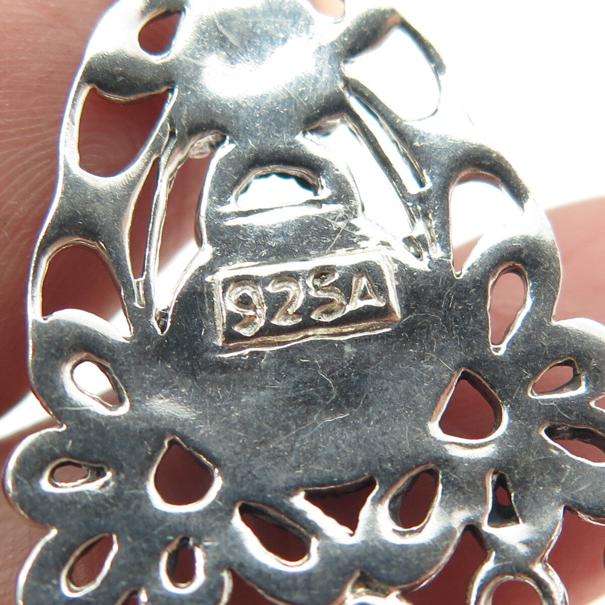 925 Sterling Silver Vintage Real Black Onyx Gemstone Floral Boho Pendant