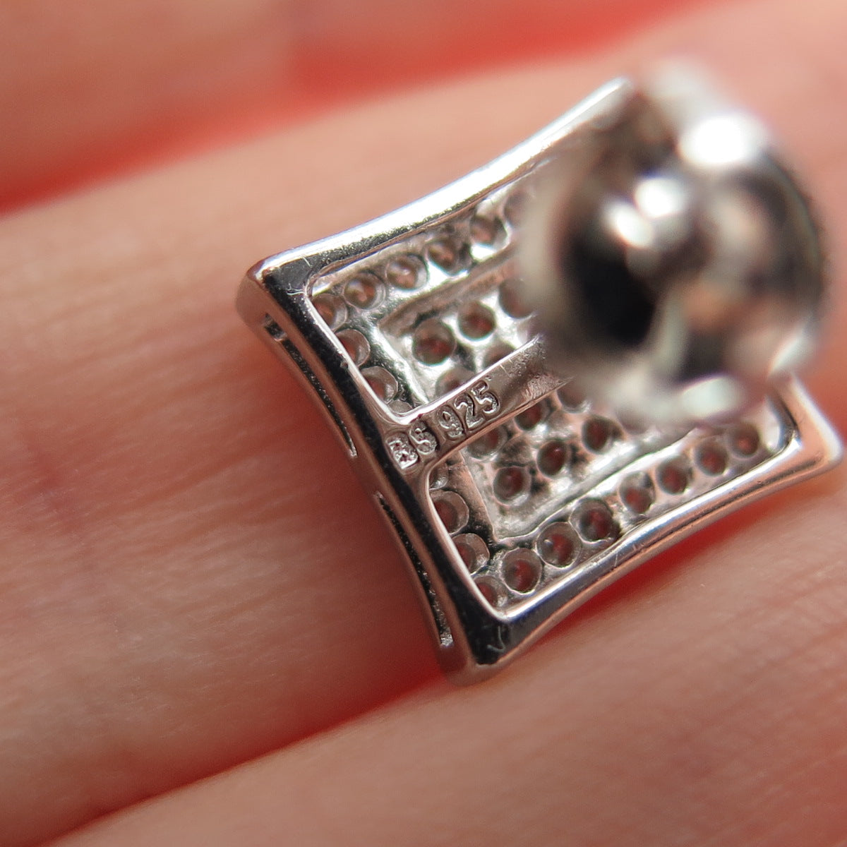 925 Sterling Silver Round-Cut C Z Princess Square Stud Earrings