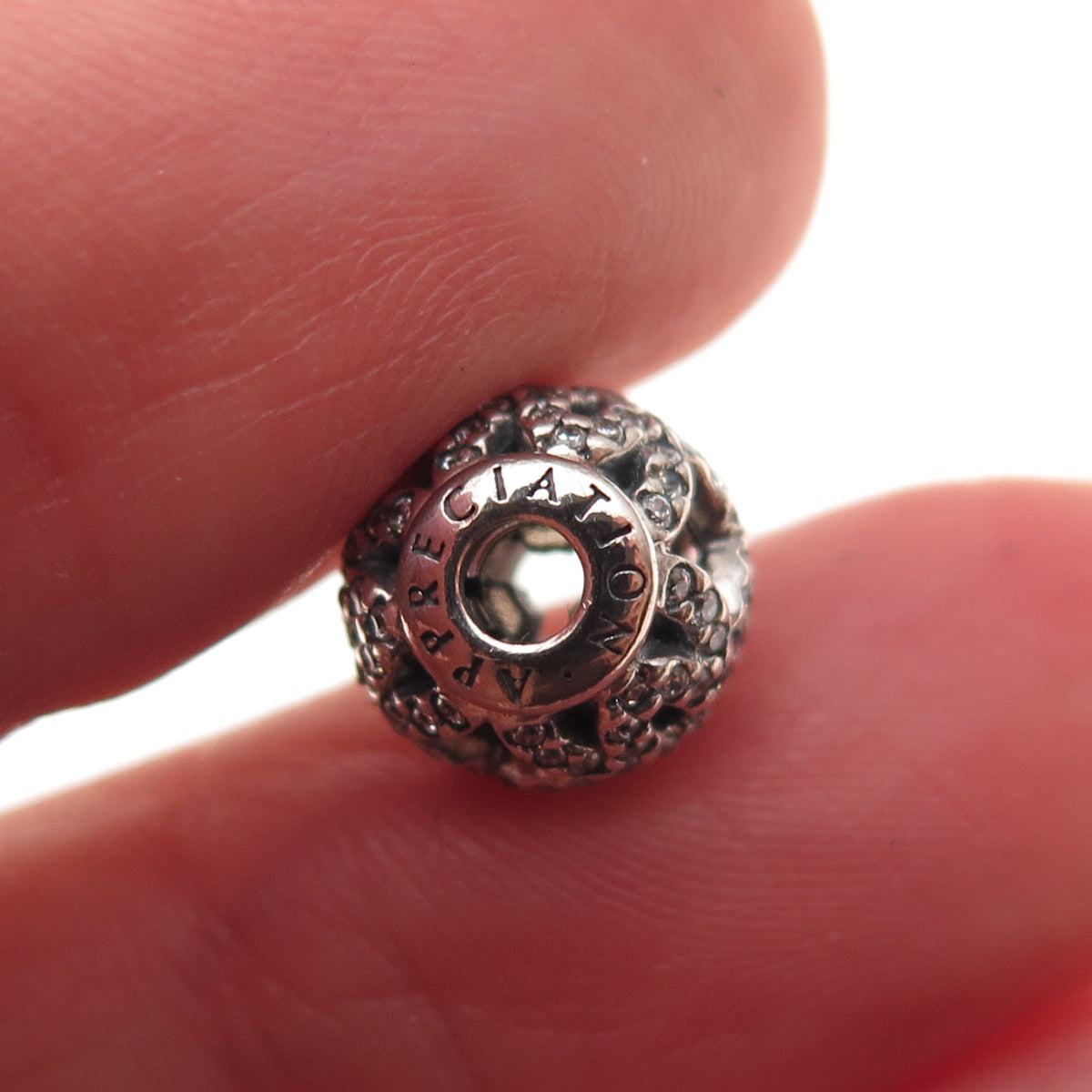 Pandora 925 Sterling Silver C Z Essence Appreciation Slide Bead Charm