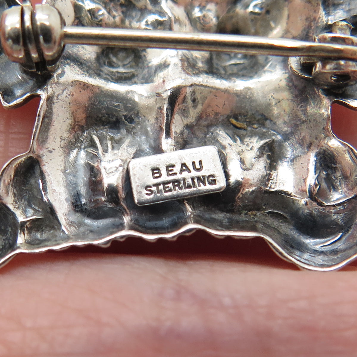 BEAU 925 Sterling Silver Vintage Kitty Cat Couple Oxidized Pin Brooch