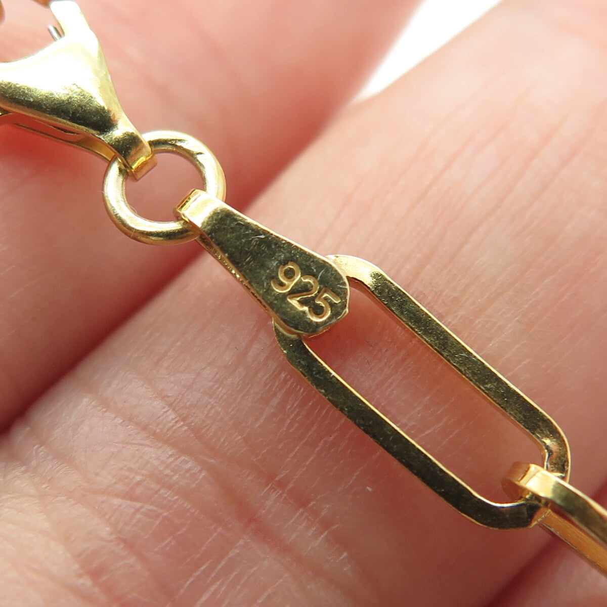 925 Sterling Silver Gold Plated C Z Good Luck Paperclip Chain Necklace 16"
