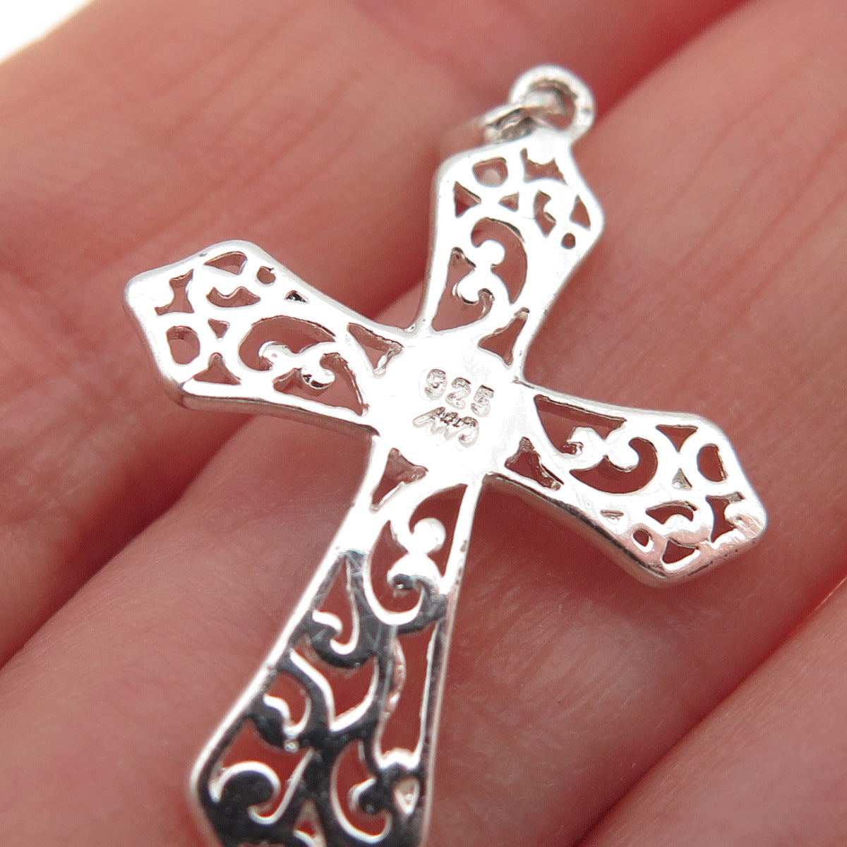 Charles Winston 925 Sterling Vintage Real MOP Floral Scroll Cross Charm Pendant