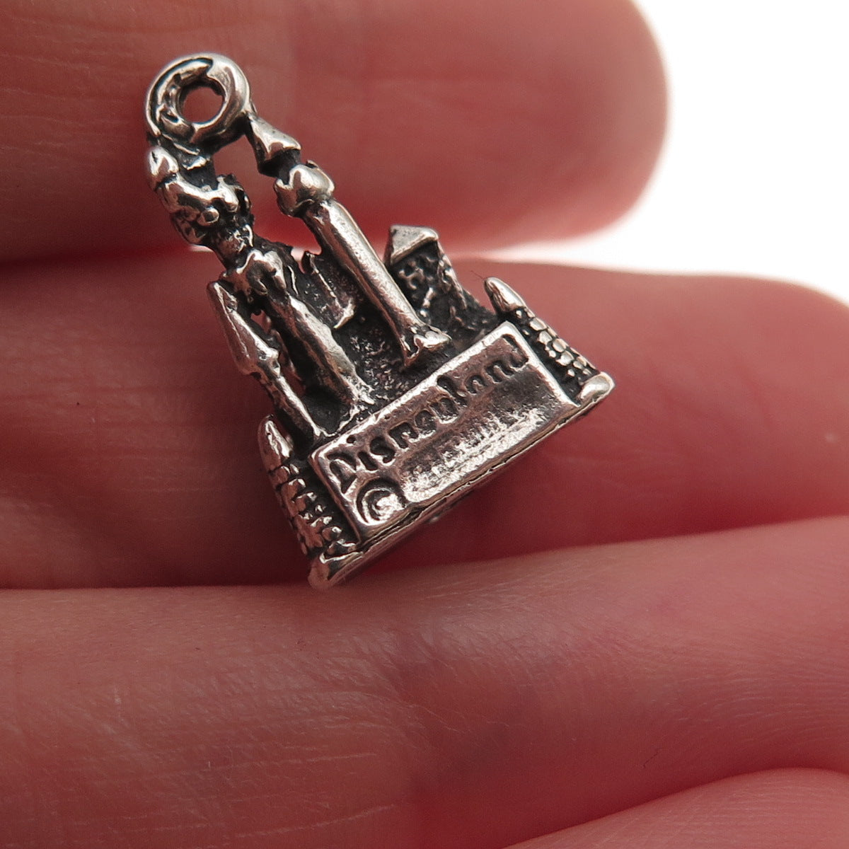 Walt Disney 925 Sterling Silver Vintage Cinderella Castle 3D Mini Charm Pendant