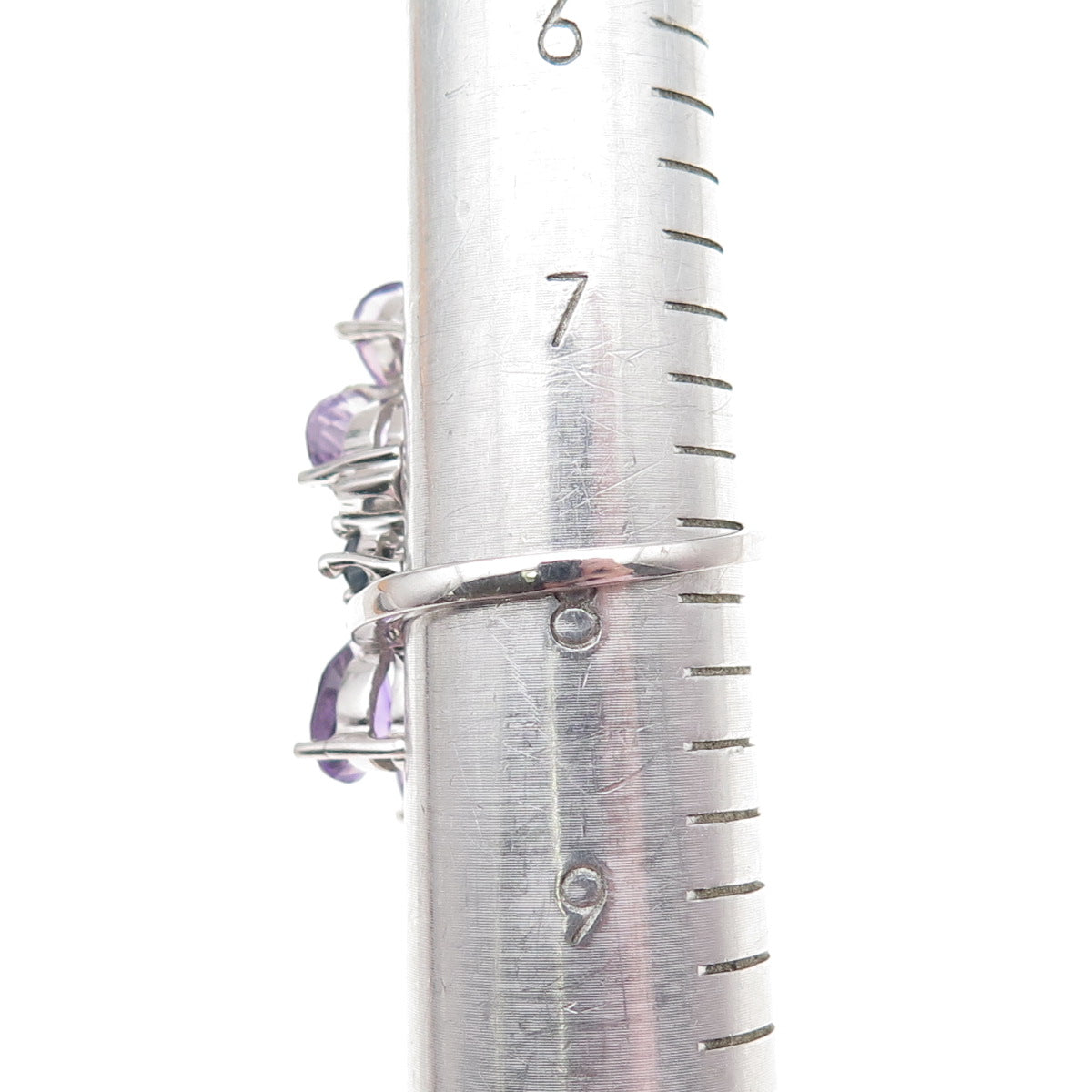 925 Sterling Silver Real Amethyst & Sapphire Cluster Ring Size 8