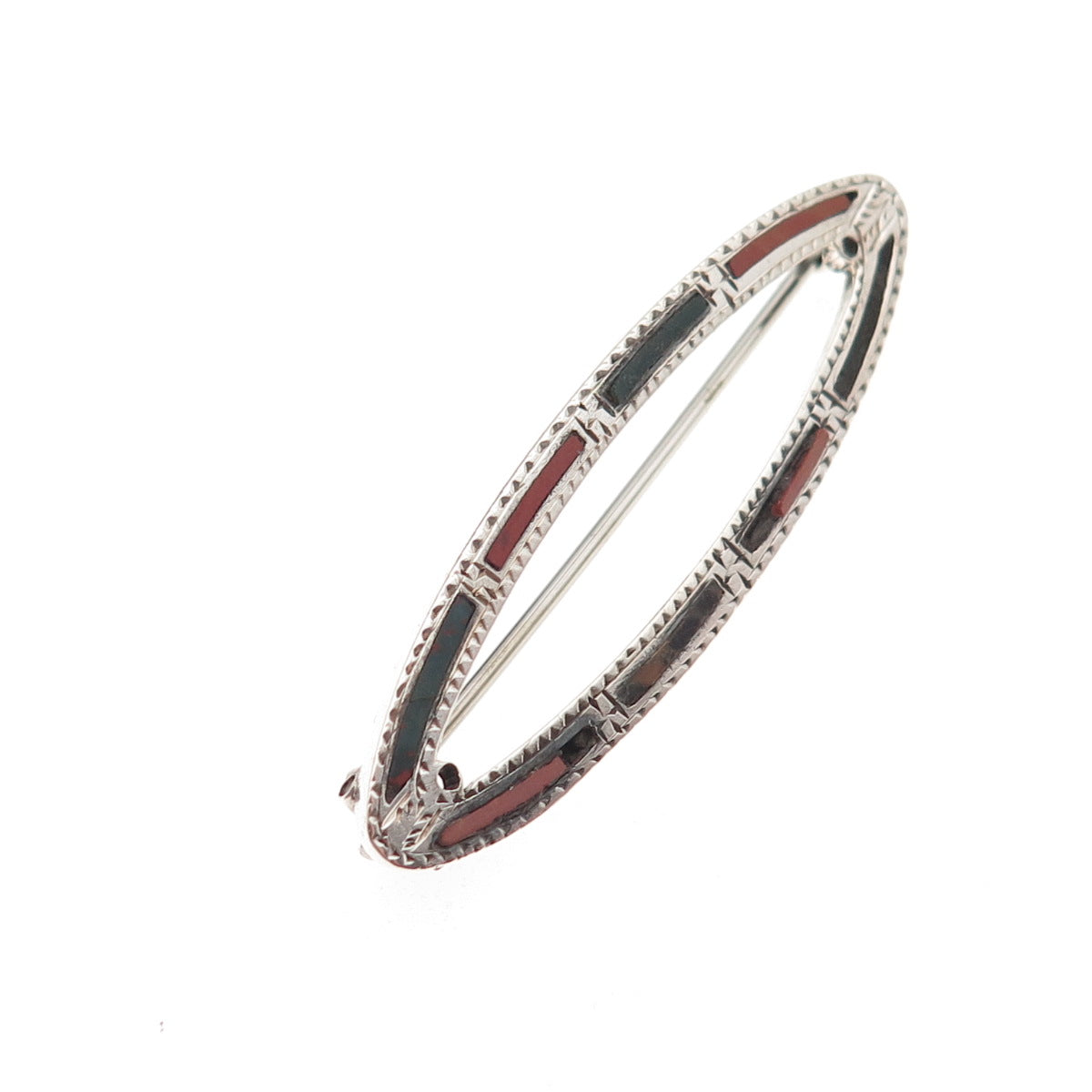 925 Sterling Antique Art Deco Scotland Real Bloodstone Brooch (missing stones)