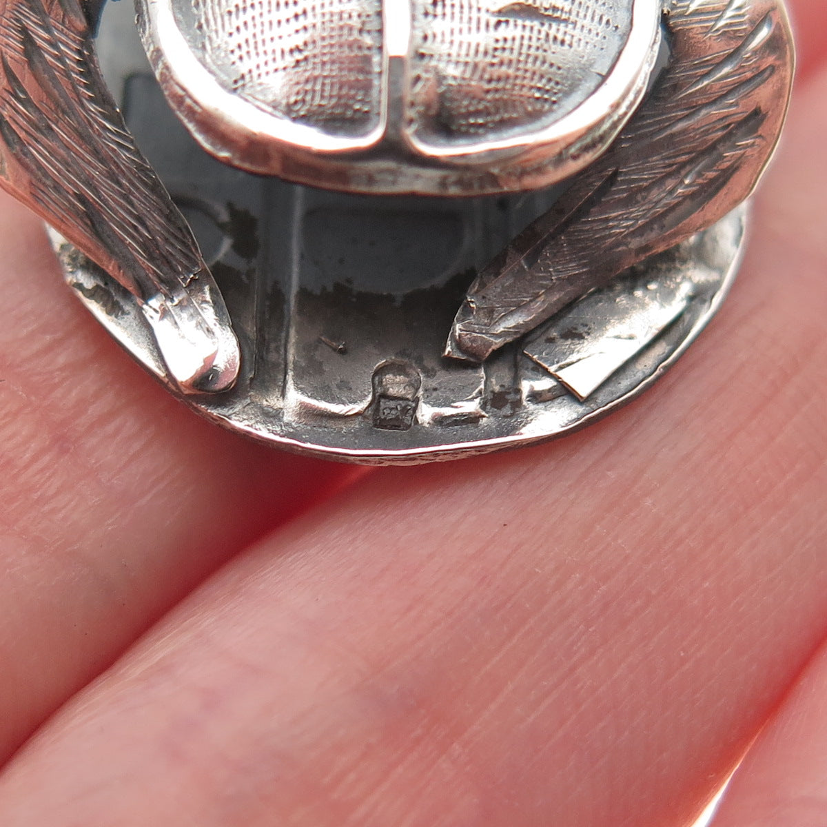 800 Silver Vintage Egyptian Scarab Oxidized 3D Charm Pendant