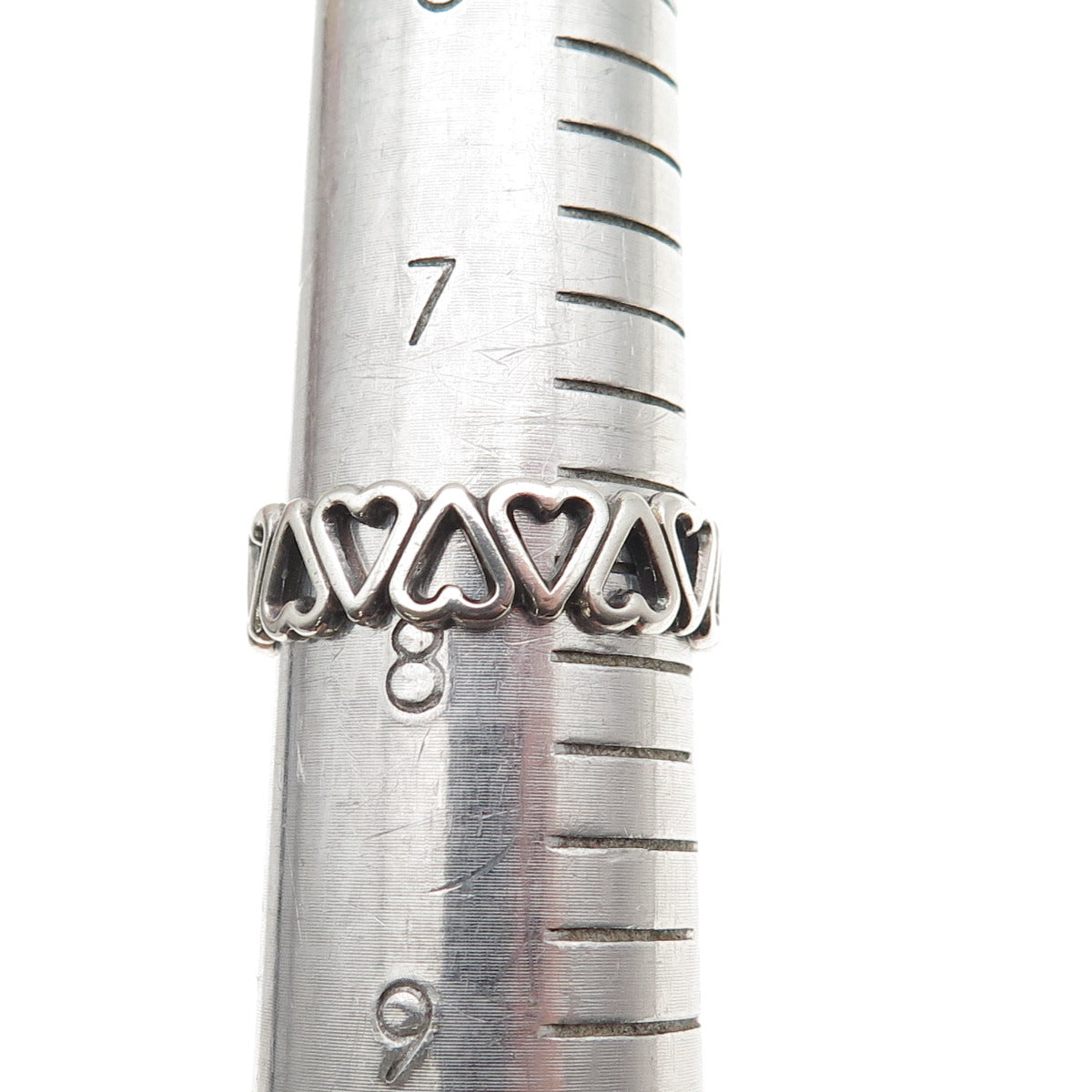 925 Sterling Silver Vintage Heart All Around Oxidized Band Ring Size 8