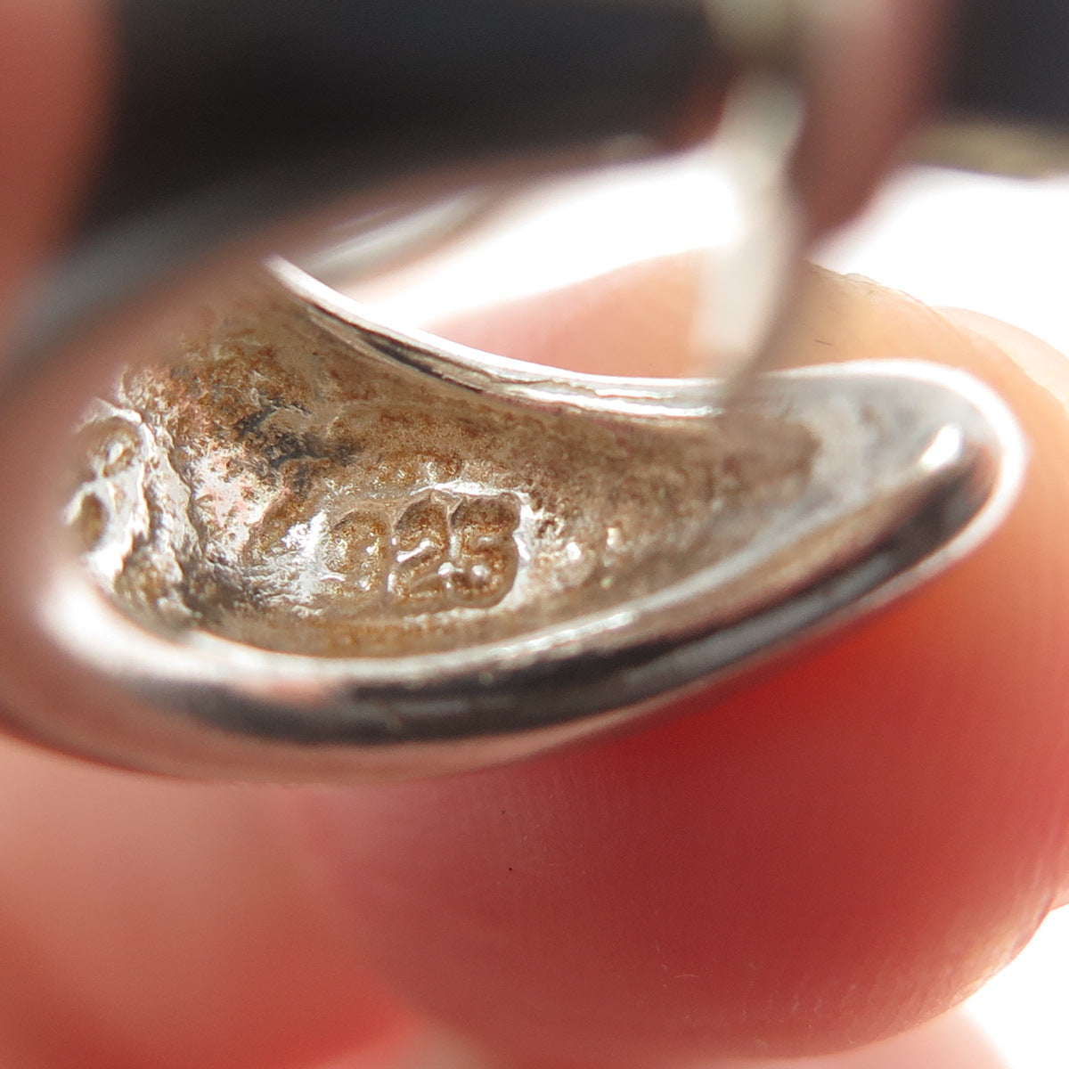 RALPH LAUREN 925 Sterling Silver Vintage Modernist Oxidized Hoop Earrings