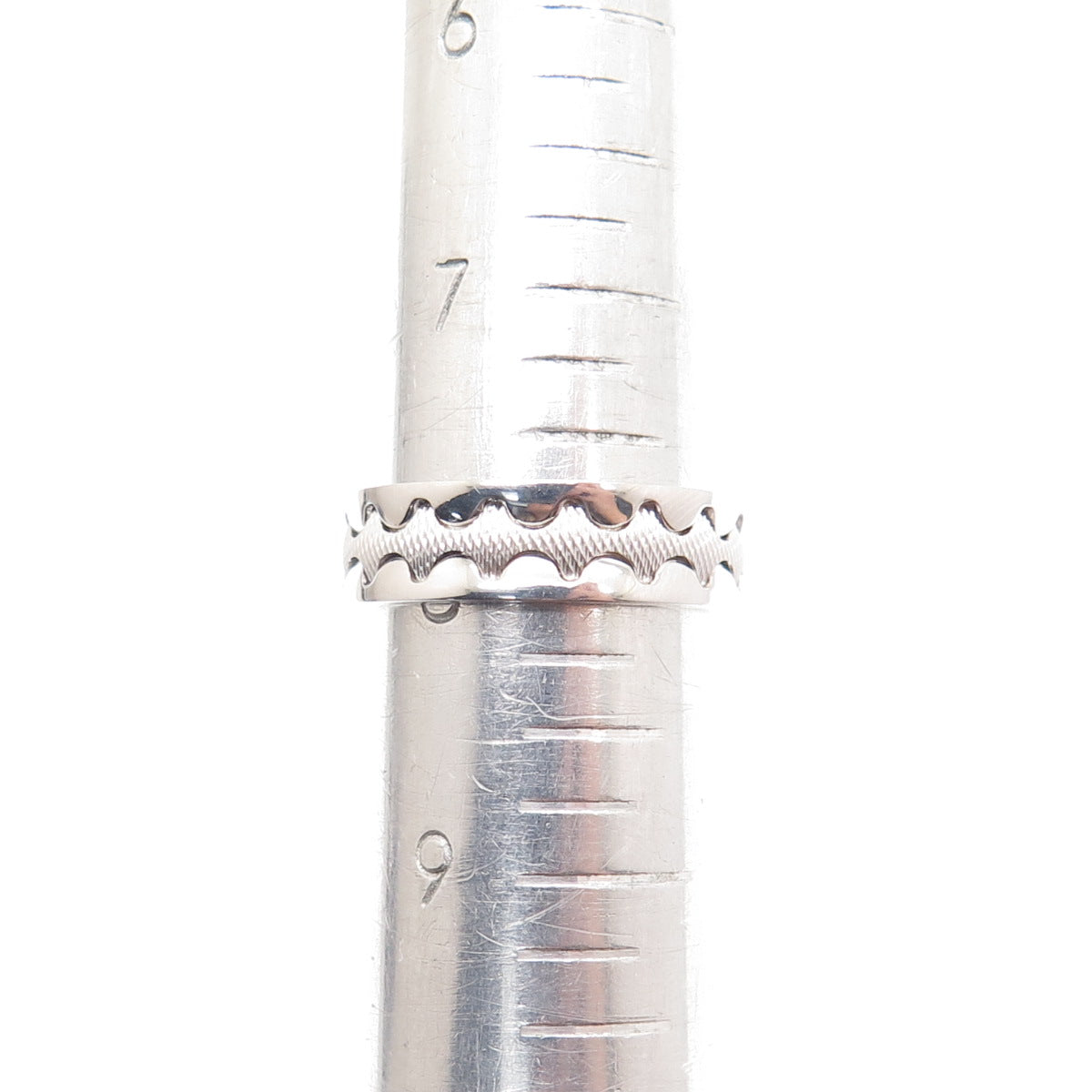 NEOS 925 Sterling Silver Textured Zig-Zag Band Ring Size 8