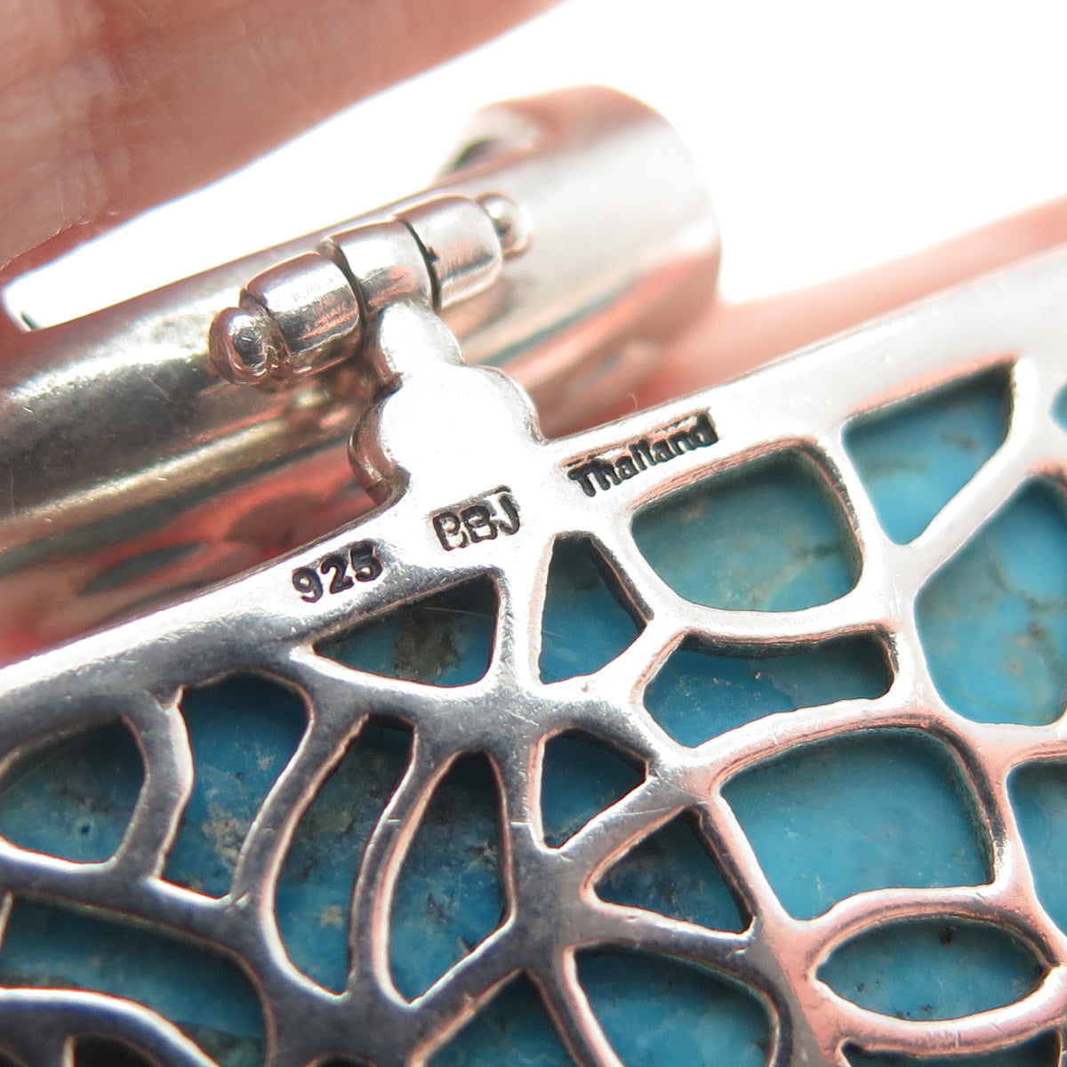 925 Sterling Silver Vintage Real Lone Mountain Turquoise Beaded Slide Pendant