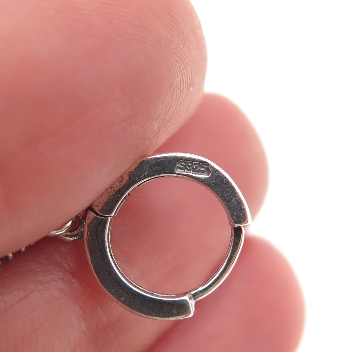 925 Sterling Silver Enamel & C Z Evil's Eye Dangle Charm Hoop Earrings